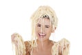 Young beautiful woman with spaghetti noodles Royalty Free Stock Photo