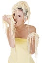 Young beautiful woman with spaghetti noodles Royalty Free Stock Photo