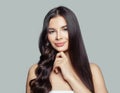 Young beautiful woman with straight and curly hairstyle. Hair styling and hair care concept. Young brunette woman