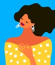 Young beautiful woman. stylized image on a blue background