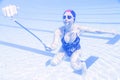 Young beautiful woman tekes a selfie underwater Royalty Free Stock Photo