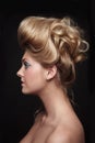 Beautiful woman with vintage style prom hairdo and fancy makeup Royalty Free Stock Photo