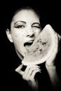 Young beautiful woman and watermelon portrait Royalty Free Stock Photo