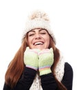 Young beautiful woman wearing cap, scarf and gloves Royalty Free Stock Photo