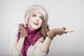 Young beautiful woman wearing fur hat and scarf Royalty Free Stock Photo