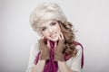 Young beautiful woman wearing fur hat and scarf Royalty Free Stock Photo