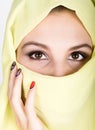 Young beautiful woman wearing hijab, stylish female portrait.