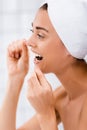 young beautiful woman on white bathroom Royalty Free Stock Photo