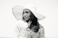 Young beautiful woman in white beach hat portrait Royalty Free Stock Photo