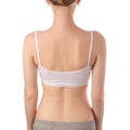 Young beautiful woman in white t-shirt top bra female back health beauty