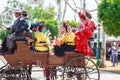 Young and beautiful women on a horse drawn carriage during the the April Fair of Seville Royalty Free Stock Photo