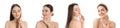 Young beautiful women with perfect skin on white background, collage of portraits. Banner design Royalty Free Stock Photo