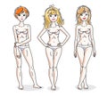 Young beautiful women standing in white underwear. Vector set of Royalty Free Stock Photo