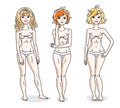 Young beautiful women standing in white underwear. Vector set of Royalty Free Stock Photo