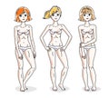 Young beautiful women standing in white underwear. Vector set of Royalty Free Stock Photo