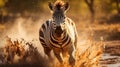 Young beautiful zebra in the natural background. Zebra close-up