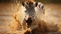 Young beautiful zebra in the natural background. Zebra close-up