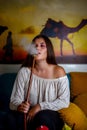 Young girl smoking shisha Royalty Free Stock Photo