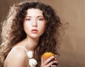 Young beauty girl with cake