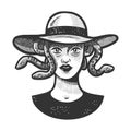 Young beauty woman as Medusa Gorgo sketch vector