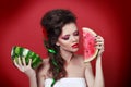 Young beauty woman holding watermelon Royalty Free Stock Photo