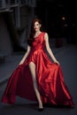 Young Beauty Woman In Red Dress Outdoor