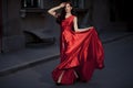 Young Beauty Woman In Red Dress Outdoor Royalty Free Stock Photo