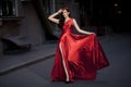 Young Beauty Woman In Red Dress Outdoor