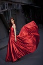 Young Beauty Woman In Red Dress Outdoor Royalty Free Stock Photo