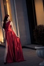 Young Beauty Woman In Red Dress Outdoor Royalty Free Stock Photo