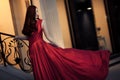 Young Beauty Woman In Red Dress Outdoor Royalty Free Stock Photo