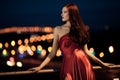 Young Beauty Woman In Red Dress Outdoor Royalty Free Stock Photo