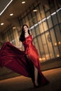 Young Beauty Woman In Red Dress Outdoor Royalty Free Stock Photo