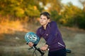 Young bicyclist in helmet Royalty Free Stock Photo