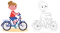 Young biker girl isolated and coloring