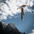 Young biker jumps handfree