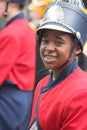 Young black male cymbal player in a marching band in the Cherry Blossom Festival in Macon, GA