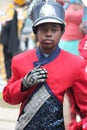 Young black boy cymbal player in a marching band in the Cherry Blossom Festival in Macon, GA