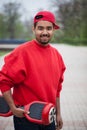 Young black boy with electric mini segway hover board scooter Royalty Free Stock Photo