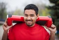 Young black boy with electric mini segway hover board scooter Royalty Free Stock Photo