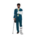 Young black business man with broken leg bandage cast walking using crutches Royalty Free Stock Photo