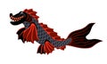 A young black dragon with red fish fins, a fantastic creature, a sea monster