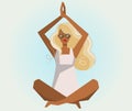 Young black girl in sunglasses. Stylish woman with lush hair in the lotus position. The concept of relaxation, stress
