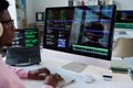 Young Black Man Coding Software on Desktop Computer in Office Royalty Free Stock Photo