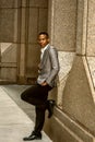 Young black man standing outdoors, thinking in New York City Royalty Free Stock Photo