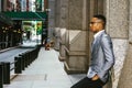 Young black man standing outdoors, thinking in New York City Royalty Free Stock Photo