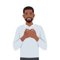 Young black man touched positive. Holds his hands on his chest, expressing gratitude Royalty Free Stock Photo