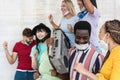 Young black man wearing face mask during equal rights protest - Concept of demonstrators on road for no racism campaign- Focus on Royalty Free Stock Photo