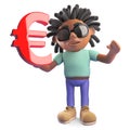 Young black rasta man holding a Euro currency symbol, 3d illustration