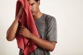 Young black sportsman wiping his face with a towel Royalty Free Stock Photo